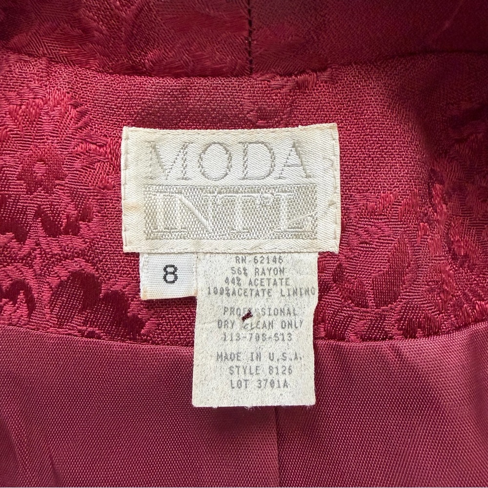 Moda International VTG 90s burgundy red floral long duster blazer size 8 - Picture 2 of 14